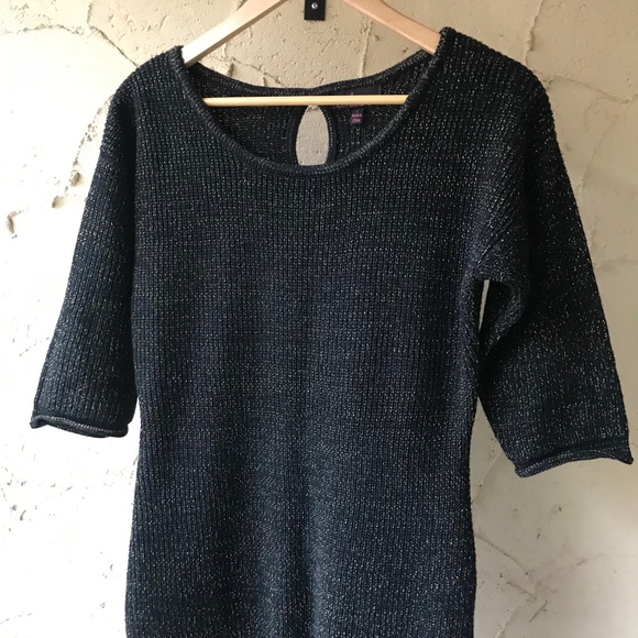 Knit Sweater Dress Black with Gold Thread - Picture 2 of 6